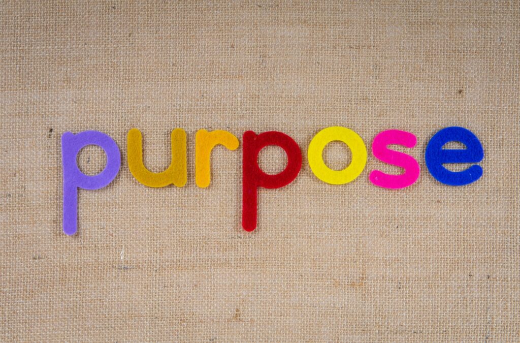 Recortables de colores de la palabra Purpose